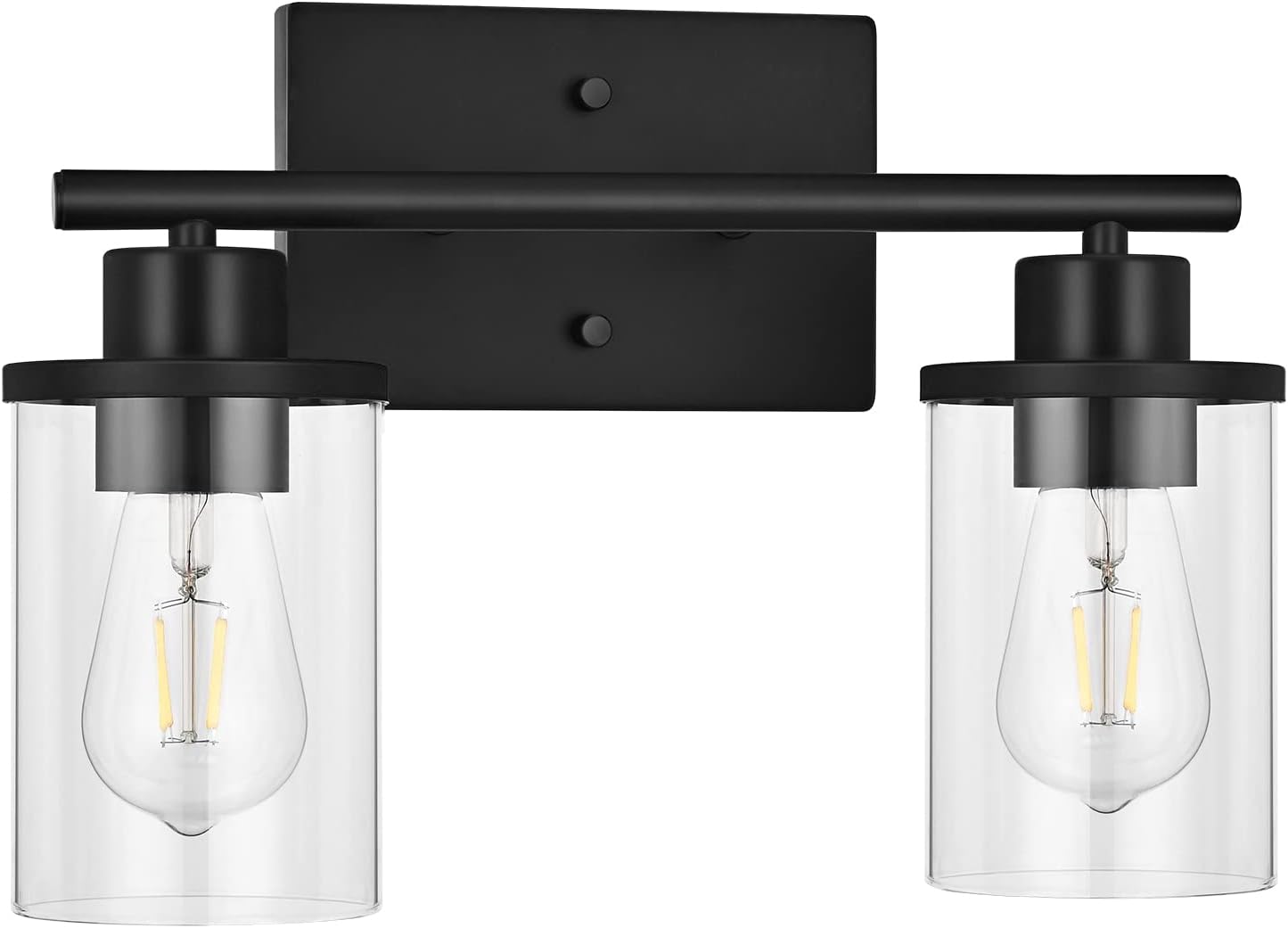 Modern Black 2-Light Bathroom Vanity Fixture with Clear Glass Shades