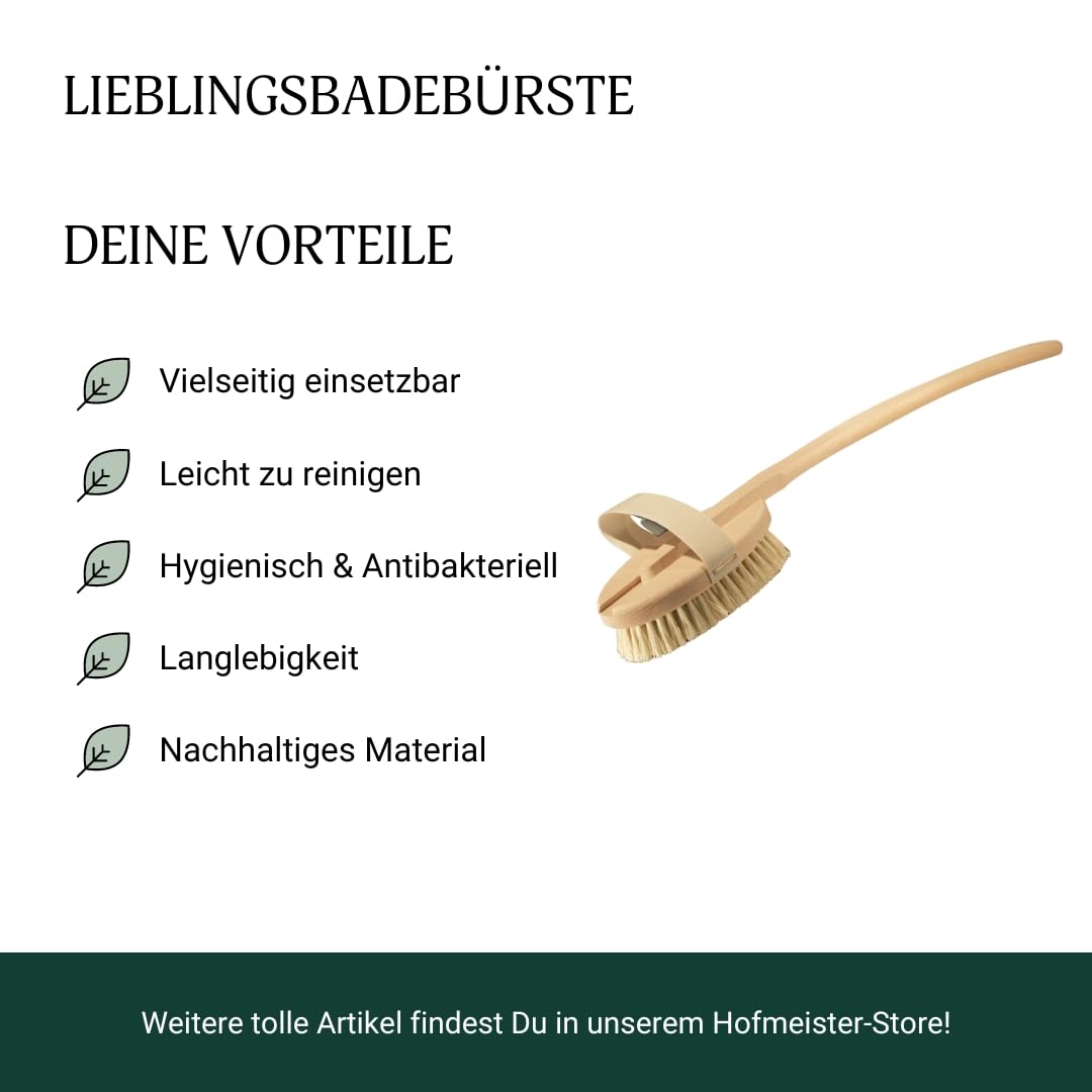 HOFMEISTER® Badebürste, 47 cm, angenehme Reinigung & Massage des Rückens, sanft zur Haut Dank Fibre-Natur-Borsten, Peeling mit der Körperbürste, Handschlaufe & Abnehmbarer Stiel