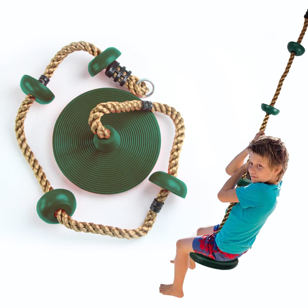 Climbing Rope Tree Swing,Disc Swing Rope,Tree Climbing Swing,With swing strap,pear hook.Installed on balcony, garden, can bear 180kg.dark green