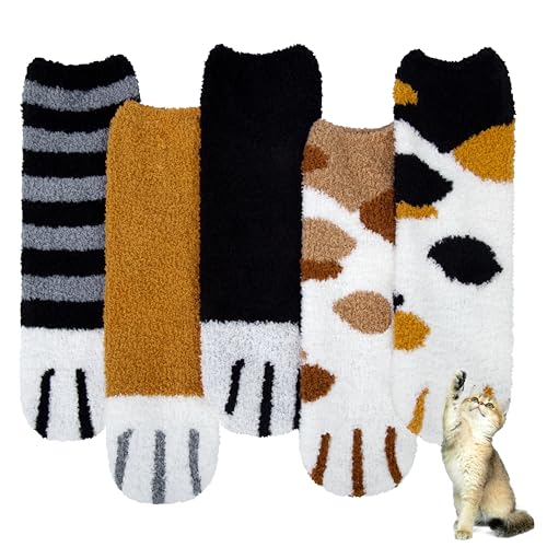 Justay Sowarm Kuschelsocken Damen Katze 5 Paar Flauschsocken...