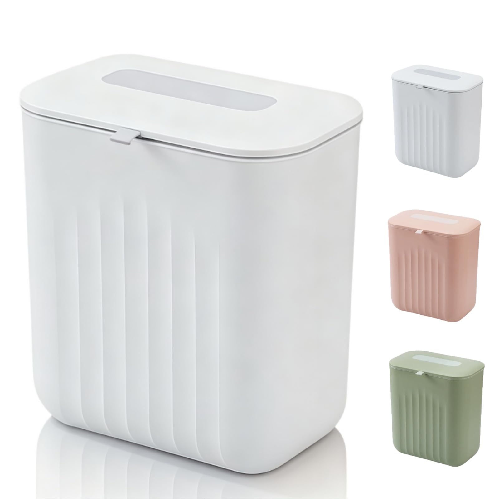 Siocok 11 Litre Hanging Trash Bin with Lid, Kitchen Compost Bin, Rubbish Bin Wastebasket for Under Cupboard, for Kitchen, Bathroom, Office, Dressing Table, Counter, Car Indoor (White)