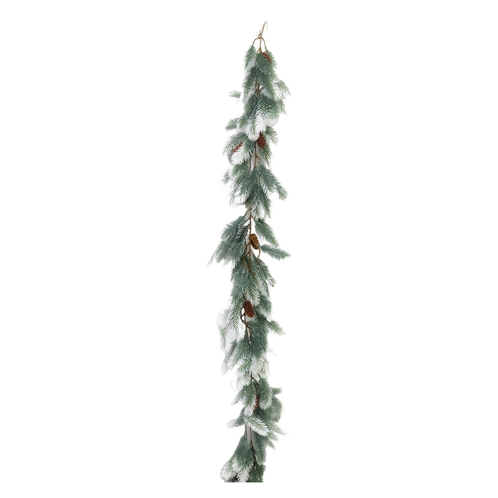 Guirnalda navideña Artificial de Hiedra, Agujas de Pino y ciprés, Planta Verde for decoración navideña, de Halloween e Invierno.(Green White)
