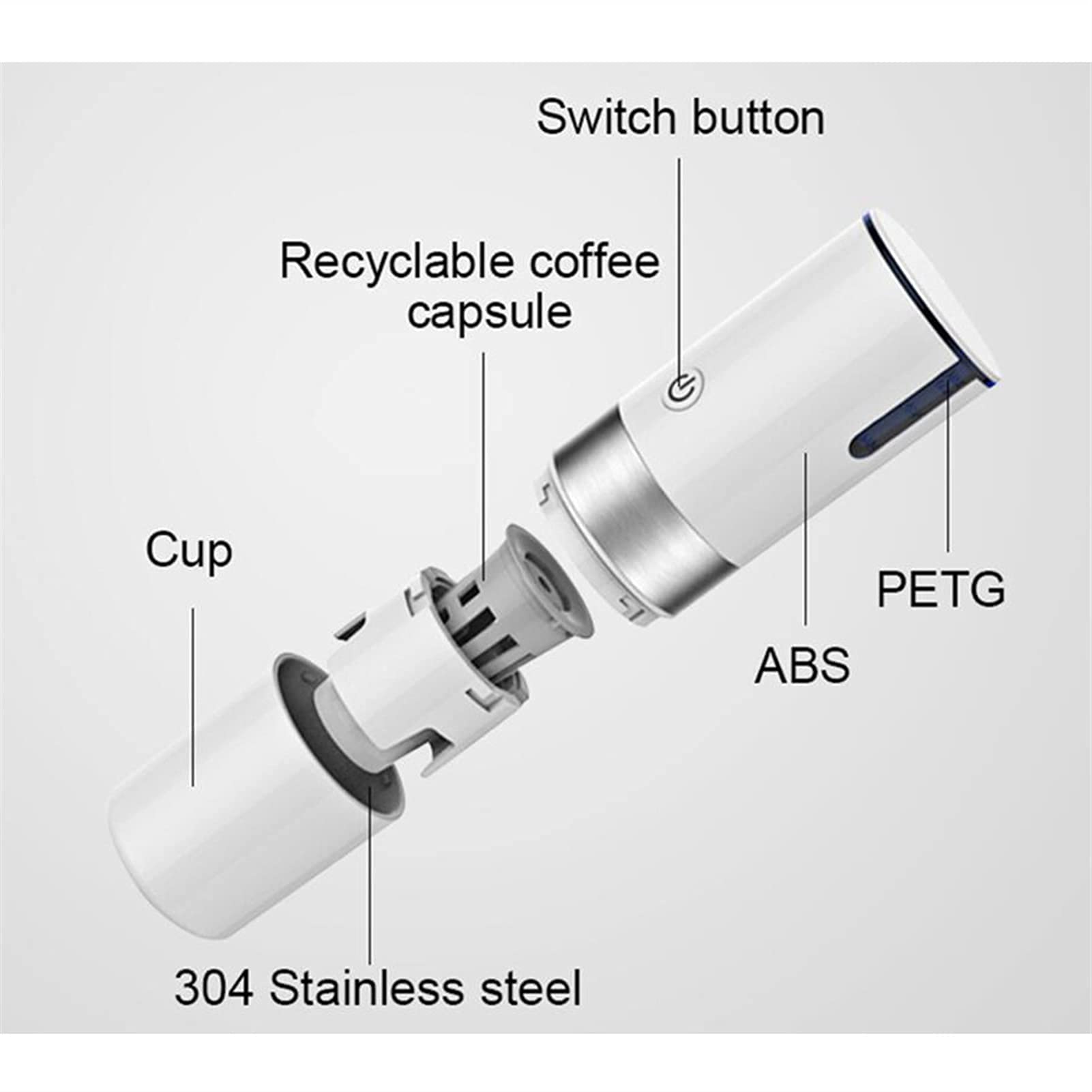 Macchina per il caffè automatica portatile USB per uso domestico Macchina per caffè espresso a capsule Caffettiera per capsule istantanee Macchina per caffè da viaggio (Colore : Bianca)