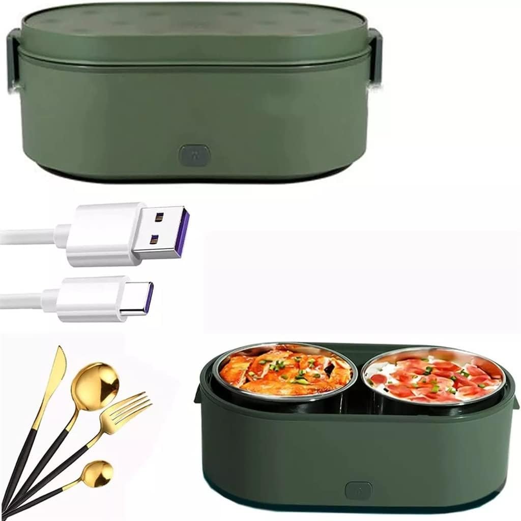 Electric Heating Lunch Box 304 Stainless Steel Portable Food Heater With 2 Containers