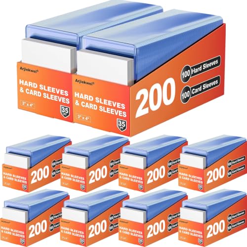 2000 Card Sleeves Hard Plastic Arjiekwei 3X 4 Baseball Cards Protectors Plastic Trading Card Holder for Trading Sports Baseball Football Game Cards (1000 Hard Sleeve + 1000 Soft Sleeves)