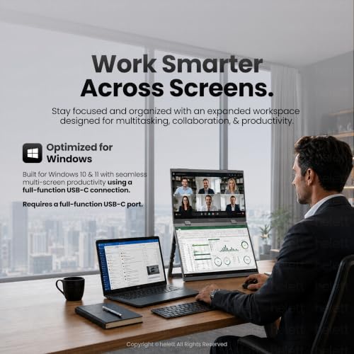 Image of helett️ LogicView Pro Portable 15.6 Inch Dual Monitor Support only with Windows Laptop VIA Type C|Foldable|1920x1080 Full HD IPS A+ Grade Display|300 Nits Brightness, 60Hz Refresh Rate|1Yr Warranty