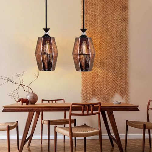 Image of Groeien Crystal Silk Weave Metal Hanging Pendant Ceiling Lamp Fixture | Chandelier for Home, Indoor, Outdoor,Living Room, Bedroom(Bulb Included)(HexaWeave, 1)
