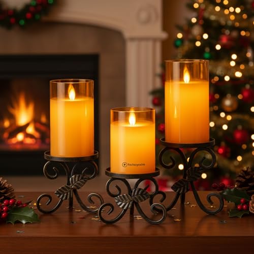 Image of LTETTES Real Wax LED Glass Pillar Flameless Rechargeable Candles | Amber Gold Glass | USB Type-C Wireless Charging Cable | Remote Control Included | Home Decor & Gifting | Set of 1 (7.5 x 15.8 cm)