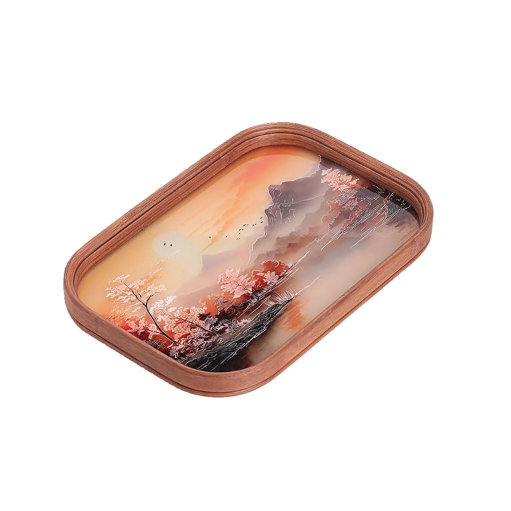 Vassoi Da Portata Vassoio da tè in vetro con paesaggio cinese Vassoio da tè con paesaggio domestico piccolo Tè pomeridiano Snack Set da tè Vassoio portaoggetti Vassoi Da Portata Per Ristoranti(A)