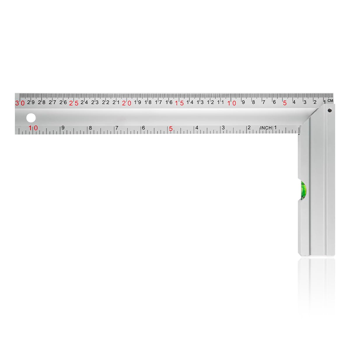 Lotsdonxia White 300Mm Aluminium Try Square With Spirit Level – Metric And Imperial Framing Square For Carpentry, Woodworking & Diy Projects, Durable Right Angle Measuring Tool