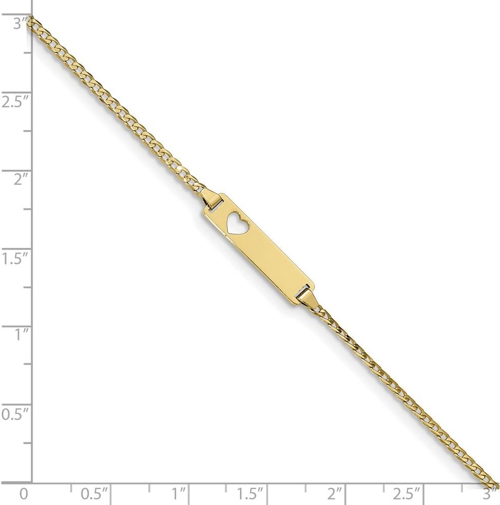 Solid 10k Yellow Gold Flat Curb Cuban Link ID Bracelet Engravable Identification Name Bar Tag - with Secure Lobster Lock Clasp 7" (Width = 5mm)