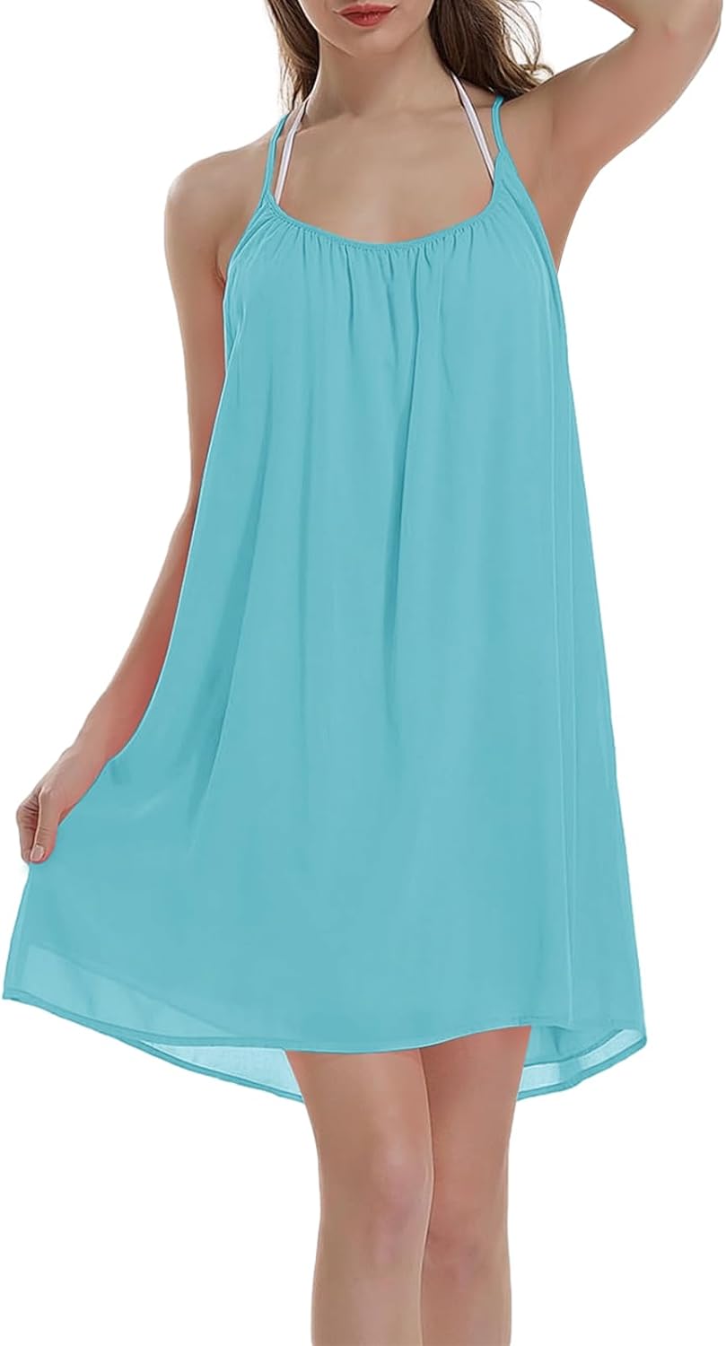 ReachMe Womens Sexy Plus Size Swimsuit Coverups Spaghetti Strap Beach Dresses Bathing Suit Cover Up Sheer Tank Sundress - Image 4