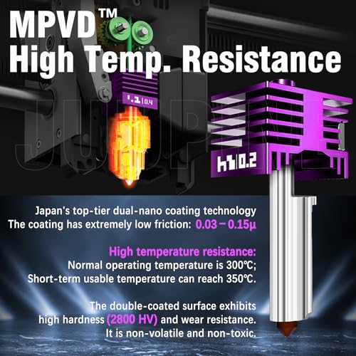 2 Pcs Upgraded 0.2mm H2D/H2C/P2S/H2S/X2D Hotend with Anti-Stick MPVD Coating - High Speed Hardened Steel Nozzle for Bambu Lab P2S,X2D,H2 Series,A1/A1MiNIi 3D Printers, 3d printer Parts & Accessories
