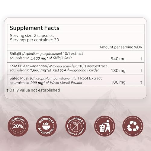 Image of Purely Yours Shilajit /Shilajeet Capsules w / 80% Fulvic Acid & KSM 66 Ashwagandha | eq. 8100mg /Serving | Boost Stamina, Strength & Muscle Growth | 60 Capsules