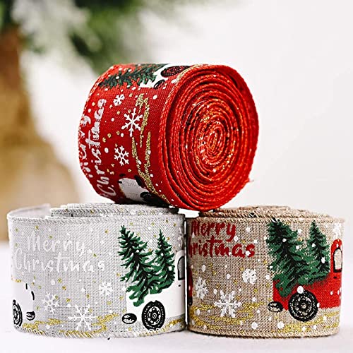 Fita para embrulho de fita de Natal, 3 rolos de 5 metros. Caminhão de Natal Fita para embrulho de fi