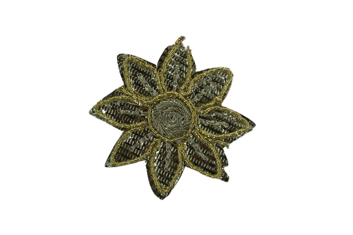 Tidbits - Dori Gota Patti & Silk Thread Flower Designer (Pack 12 Pieces) Patches for Clothes, Blouse, Dress, Suit, Frock, Saree, Duppata, Decoration, and Art & Craft Making, (Color - Golden