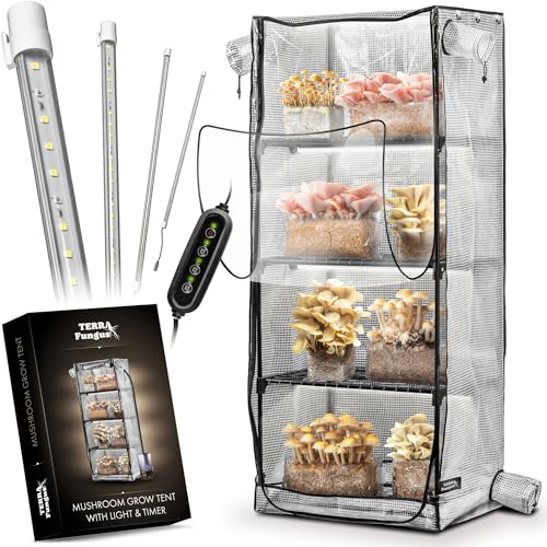 Mushroom Grow Tent with Light and Timer, 65' x 27.5' x 20' & 6500k LED, Indoor Greenhouse with Grow Light, Martha Tent for Mushroom, mini Greenhouse, 4' Vents to Insert Accessories, fits monotub