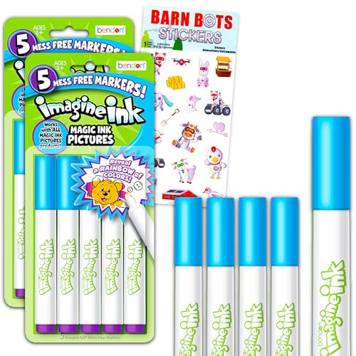 Bendon Publishing Imagine Ink Markers Only Replacement Bundle - 10 Pc Imagine Ink Markers Refill Separates Set for Mess Free Coloring Books for Kids with Stickers