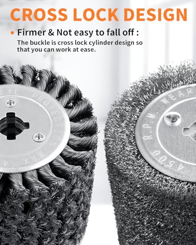 Image of 4.7 inchx 4 inch Wire Brush Drum Surface Conditioning Tool, 2 Pcs Wire Wheel Multi Surface Texturing for Metal Removing Rust Wood Grain Restoration-3 /4 Quad Keyway