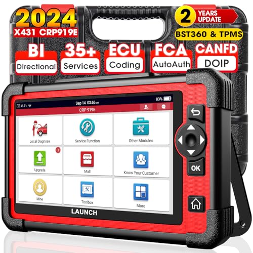 LAUNCH X431 CRP919E Elite OBD2 Scanner, 2024 Bidirectional Scan Tool as CRP919EBT, CANFD & DoIP, ECU Coding, 35+ Service, All System Diagnosis, FCA Autoauth, BST360 & TPMS, Crank Relearn,2 Year Update
