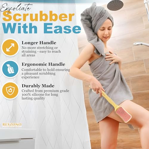 Brosse à dos en silicone pour douche et bain avec manche long exfoliant - 5