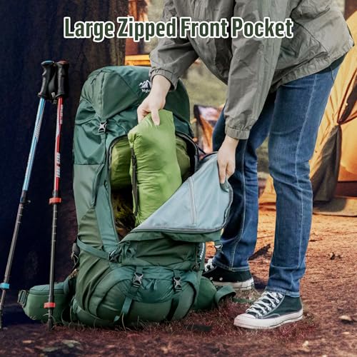 Image of Night Cat Internal-frame Hiking Backpack: 100L Large Camping Backpack for Men Women Traveling Waterproof Rain Cover Green