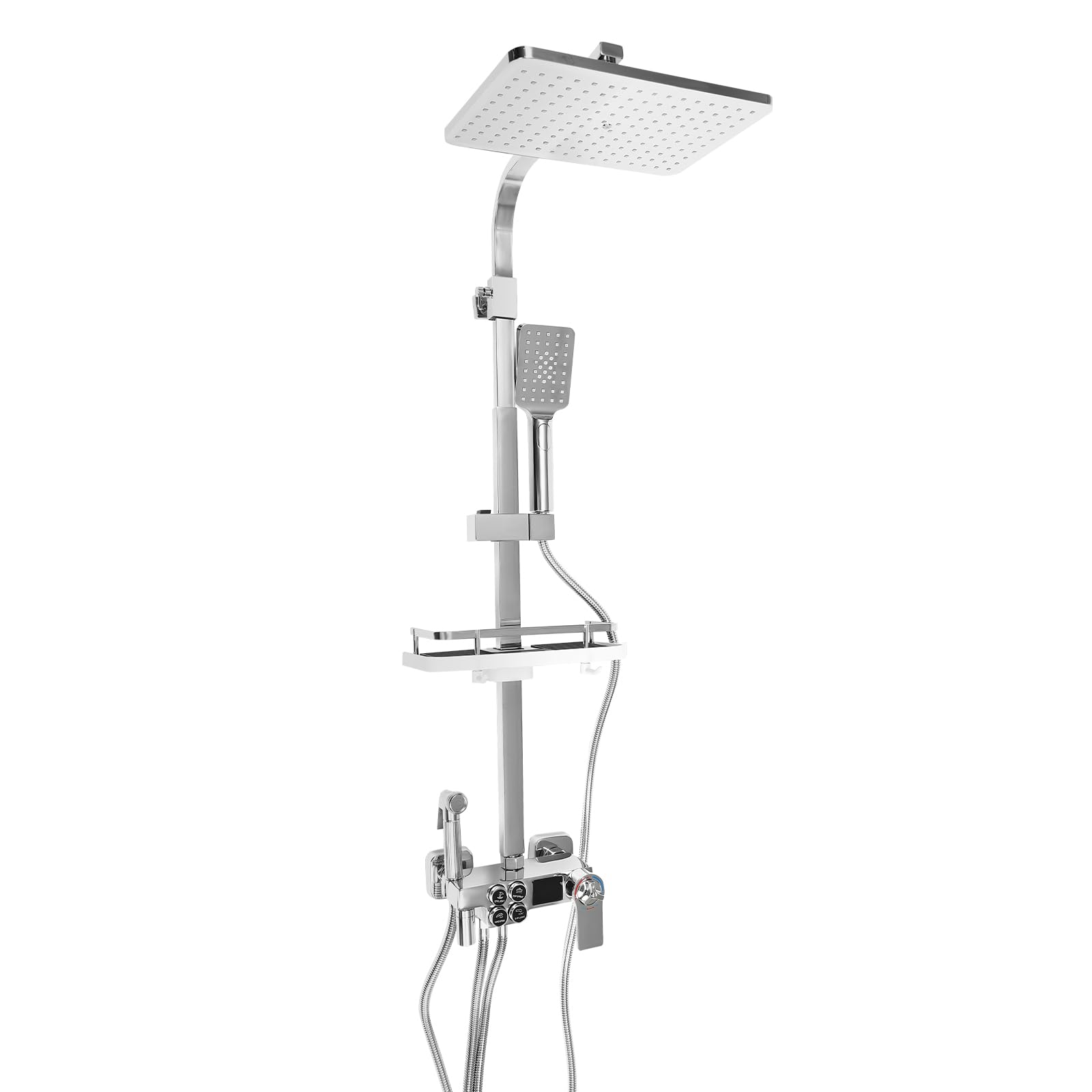 Sistema de ducha termostático, sistema de ducha con termostato de acero inoxidable, altura regulable, ducha de lluvia con grifo, alcachofa de ducha, pantalla LCD, para niños, mascotas, baños de