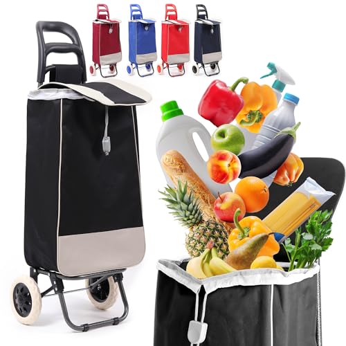 40Liter Wasserabweisender Trolley Einkaufstrolley Klappbar, Shopping Trolley, Einkaufswagen Faltbar, Einkaufstasche mit 2 Rädern, Einkaufskorb mit Rollen (Schwarz)