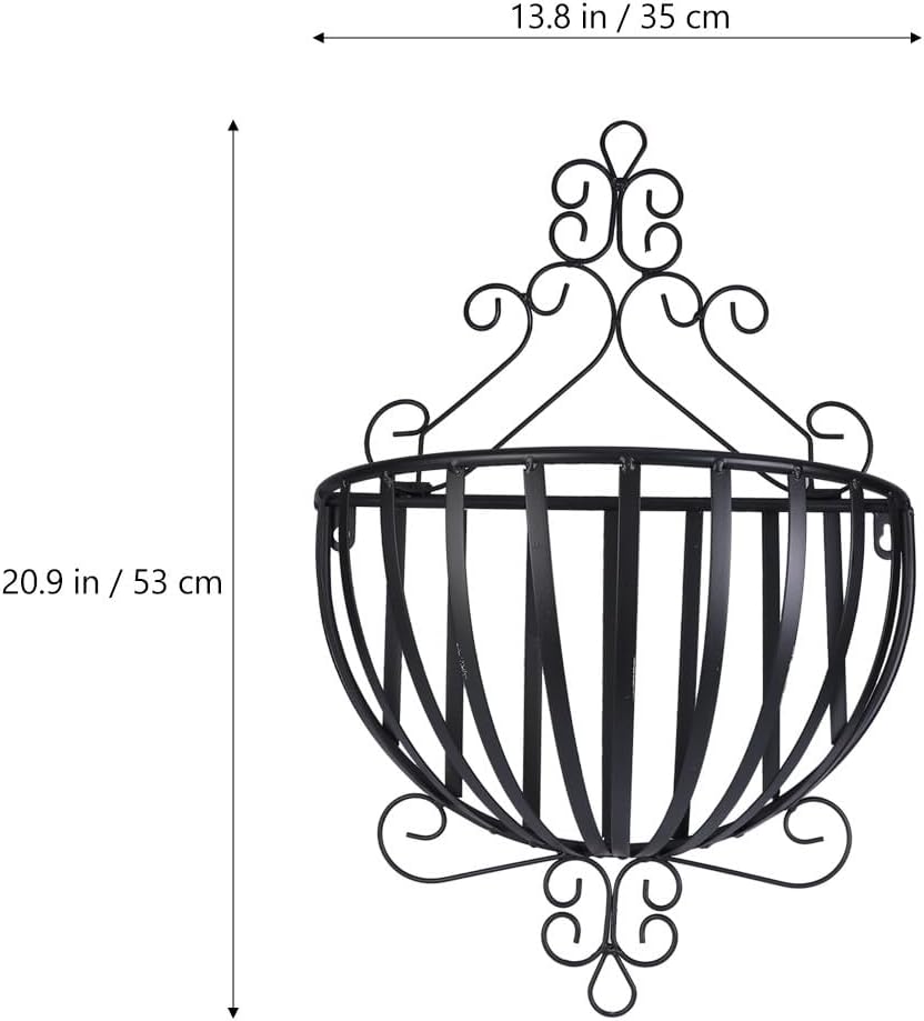 HOMSFOU Metal Flower Pot Holder Wall Mount, Black Wrought Iron Hanging Flowerpot Rack for Indoor Outdoor Balcony, Semi-circular Wall Hanging Planter Shelf, Sturdy Garden Plant Display