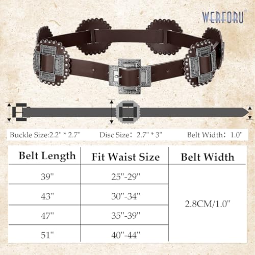 WERFORU Women Western Wide Belts Women Vintage Belt for Jeans Dresses Western Disc Waist Belts Boho Belt for Skirts 6