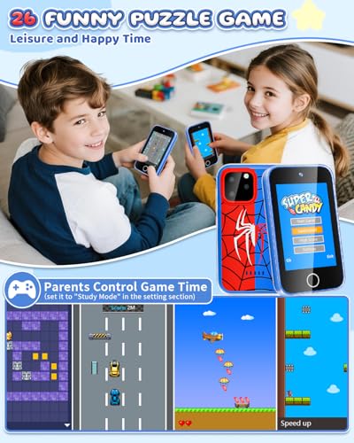 Image of Kids Phone 3.5 inch Touchscreen, Pretend Smartphone with Dual Camera | Spider Toy Phone for Boys 3-8, Learning ABC & Habit Tracker, Birthday Christmas Gift for 3 4 5 6 7 8 Year Old