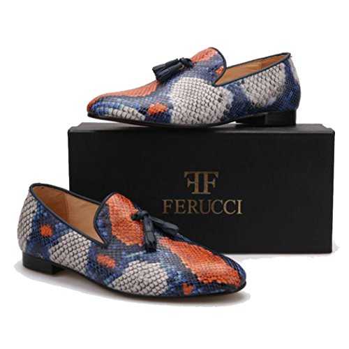 FERUCCI Handmade Men Snake Pattern with Tassel Slippers Loafers2