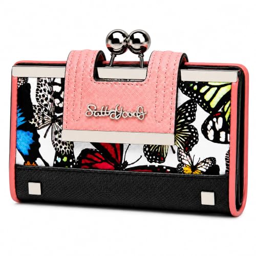 Image of Floral Wallet for Women, Vintage Kiss-Lock Clutch Purse