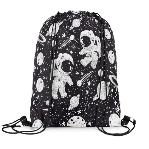 Manfei Cartoon Astronaut Drawstring Backpack Gym Bag,Starry Galaxy Universe Cinch Bag,Planets Outer Space Foldable Draw String Back Bag Sports Bag3