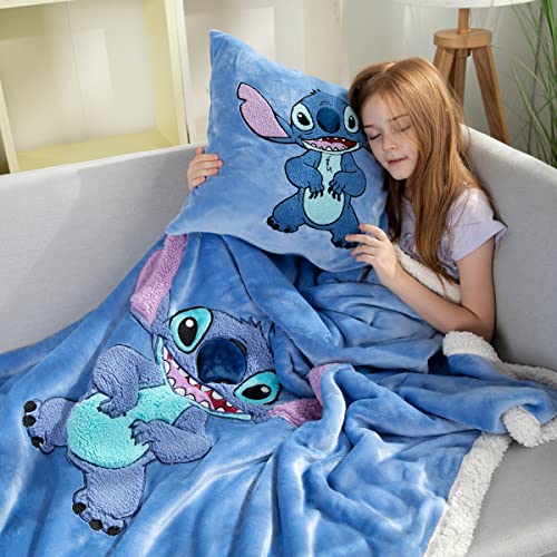 Cosusket Kids Stitch Throw Blanket, 3D Animal Embroidery Sherpa Blanket Girls Gifts #TOP2