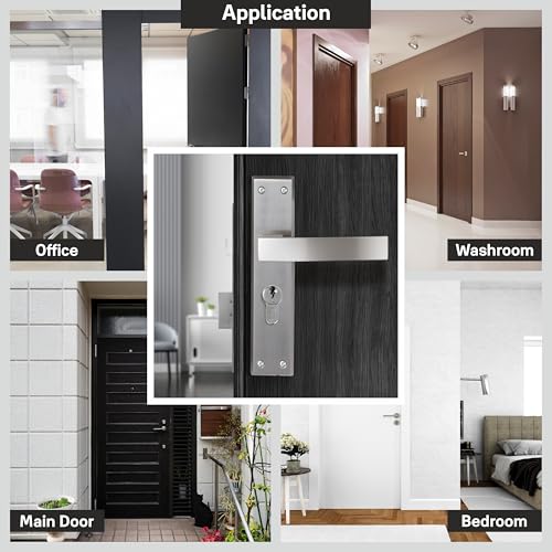 Image of Yale YECM-405-8P-TT-SS Mortise Door Lock for Bedroom /Home /Office /Hotel Suitable for Left & Right Handed Doors,Handle Set Comes with 8 inch Backplate Thumb Turn 3 Keys Cylinder and Lock Body (Satin Steel)