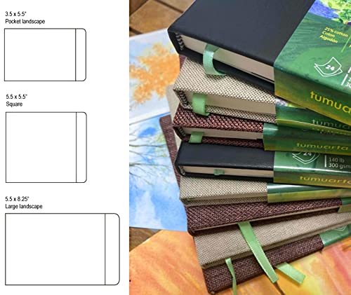 Image of tumuarta 140LB Cotton Watercolor Paper Sketchbook Journal, Cold Press | 5.5x5.5 inch, 300 GSM, 24 Sheets, 48 Pages, Acid Free Watercolor SketchBooks for Use As Mix Media Pad On The Go