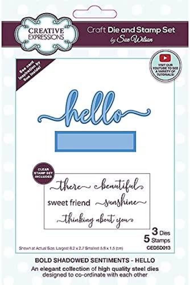 Creative Expressions Shadowed Sentiment 10 Pc Stamp & Die Set WISHES Card Making