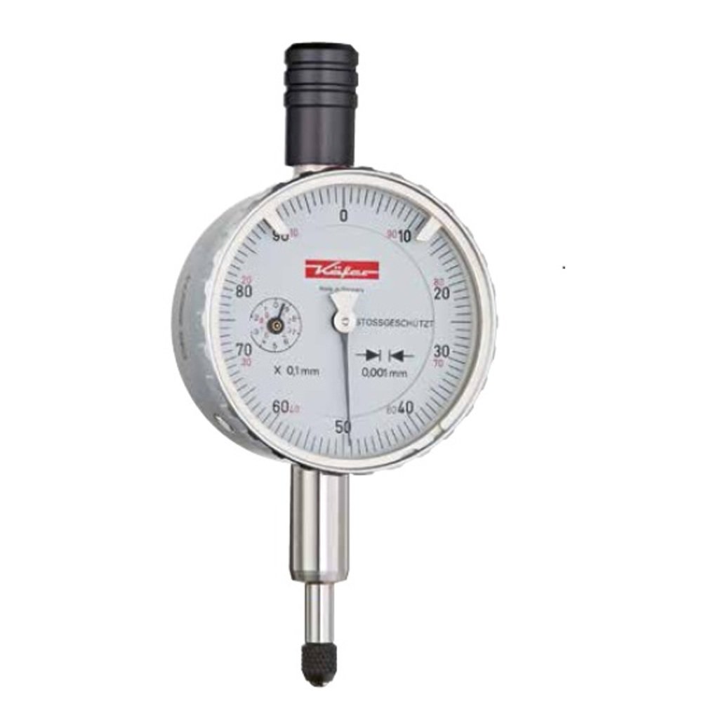 Comparador de escarabajo, 0 – 1 mm, KM 1101 W, lectura: 0,001 mm, resistente al aceite y resistente al agua, mecanismo de medición de manecillas finas: 44,5 mm, rotación de las manecillas: 0,1 mm