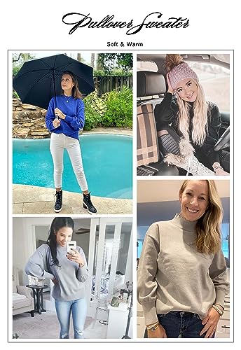 Image of WEACZZY Women's Sweater Mock Neck Long Lantern Sleeve Lightweight Knit Tops