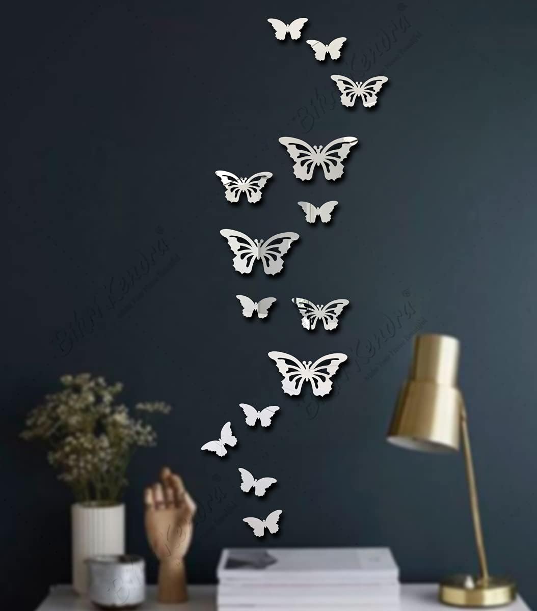 Chote Mote Seller - Butterfly 14 3D Mirror Wall Stickers, Acrylic stickers, Decorative mirror (Silver, pack of 1) (B0D78WHHPB) Amazon Price History, Amazon Price Tracker
