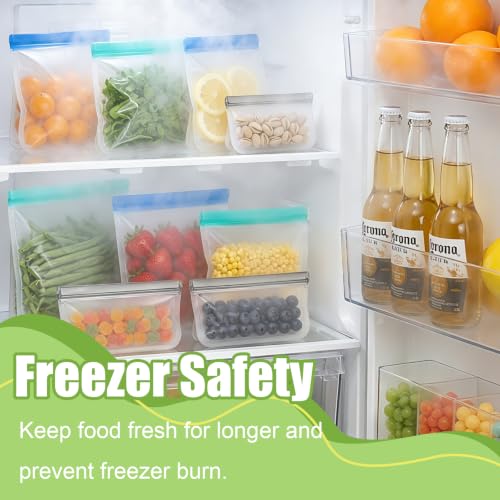 Image of 9 Pack Reusable Silicone Food Storage Bags - Freezer & Dishwasher Safe Leakproof Reusable Bags, Freezer Storage Bags Sets - 3 Gallon 3 Snack 3 Sandwich Bags