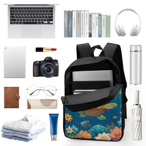 17 Inch Backpack for Travel, Turtle Academy Print Modern Backpack Shoulder Bag with Adjustable Straps, Side Pockets & Reinforced Bottom3