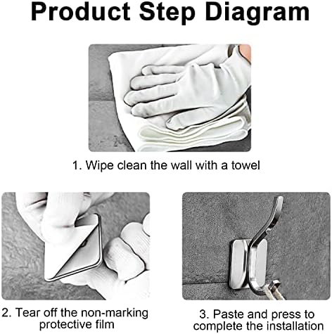 Win-Win 4 Pack Sticky Wall Hooks Stainless Steel Coat Heavy Duty Hanging Waterproof Door Hooks Without Drilling,for Bathrooms Kitchen Bedroom