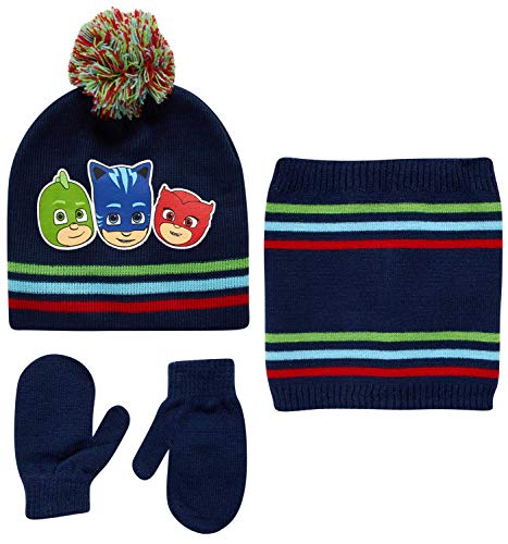 PJ Masks Winter Hat, Mittens, and Gaiter Scarf Three Piece Set, Size Age-2T-4T, PJ Masks Hat Mitten Gaiter Set