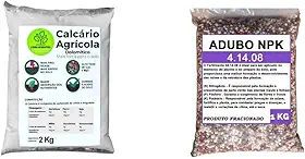 Kit Adubo Fertilizante NPK 041408 + Calcário Agrícola Dolomítico Prnt 80% Fracionado Hortaliças Flores Rosas do Deserto (1KG NPK 041408+ 2KG CALCARIO)
