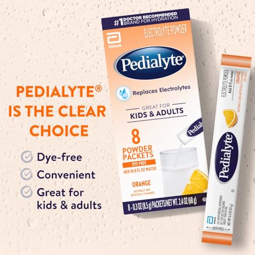 Image of Pedialyte Electrolyte Powder, Hydration Drink for Kids & Adults, Orange, 8 Powder Packets
