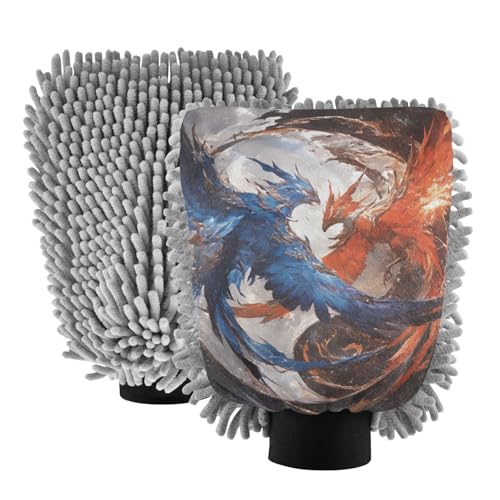 Guantes de lavado de coche de Phoenix rojo y azul, guantes de lavado de coche, sin arañazos, guante de lavado de coche, cepillo de manos