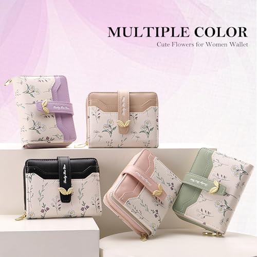 Image of BIAOTIE Wallet for Women Cute Floral Flower Wallet RFID Credit Card Holder Purse Small Bifold Zipper Coin Pocket Purse with ID Windows (Pink Fl)