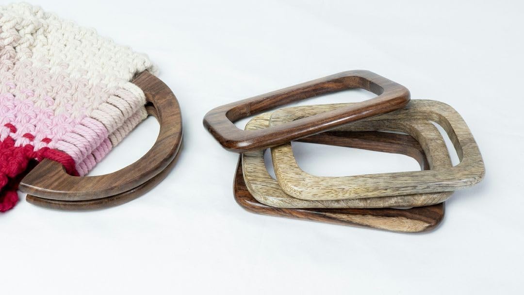 Trend N Trade Wooden Rectangle Bag/Purse Handle Pure SHEESHM Wood 6 * 4INCHES Natural Polished-image-25